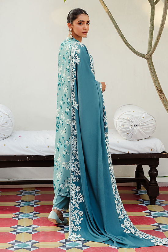 TEAL WATERS-3PC LINEN EMBROIDERED SUIT