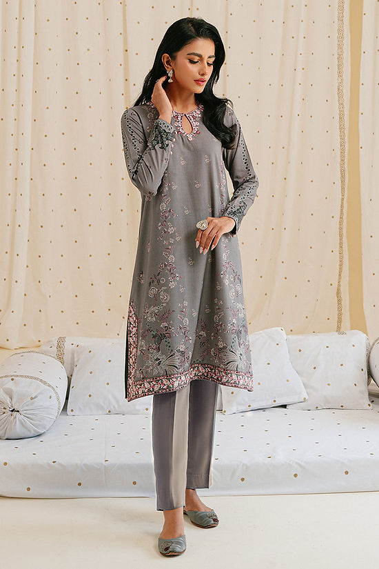 CHARCOAL DUST-2PC LINEN PRINTED SUIT