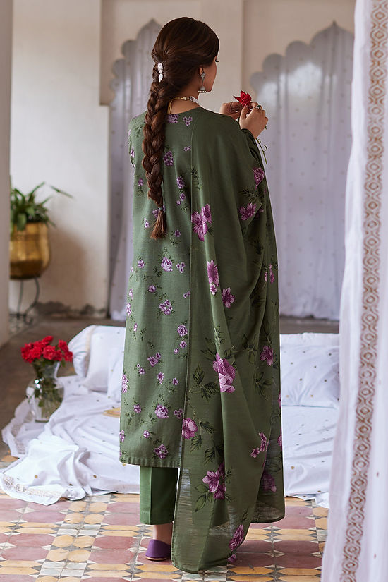 OLIVE MEADOW-3PC KHADDAR EMBROIDERED SUIT