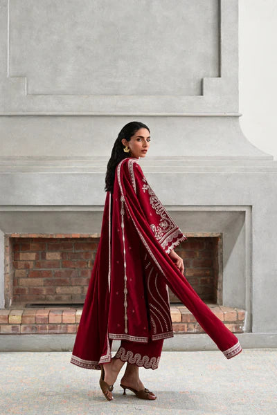 DORI DEEP RED LUXURY EMBROIDERED KARANDI SET (NEL-25629)