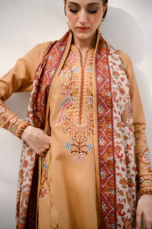 MUSTARD LUXURY EMBROIDERED KARANDI SET (NEL-25631)