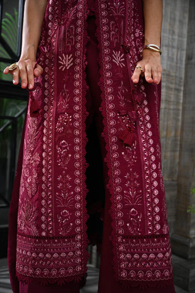 BURGUNDY LUXURY EMBROIDERED KARANDI SET (NEL-25630)