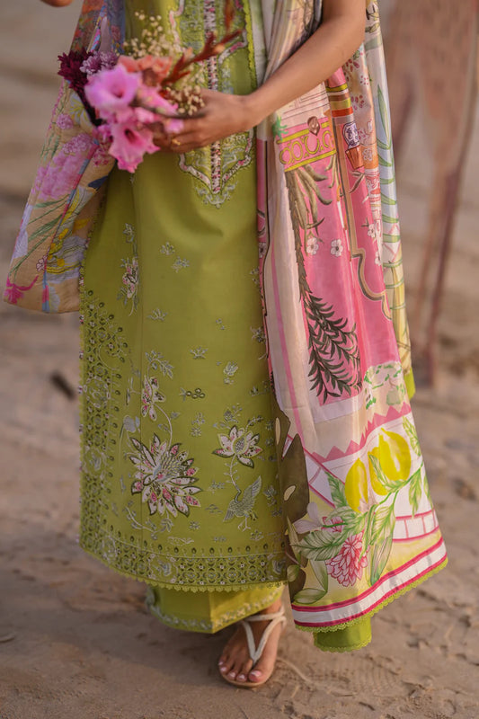 KIWI GREEN LUXURY EMBROIDERED LUXURY LAWN SET (NEL-26608)