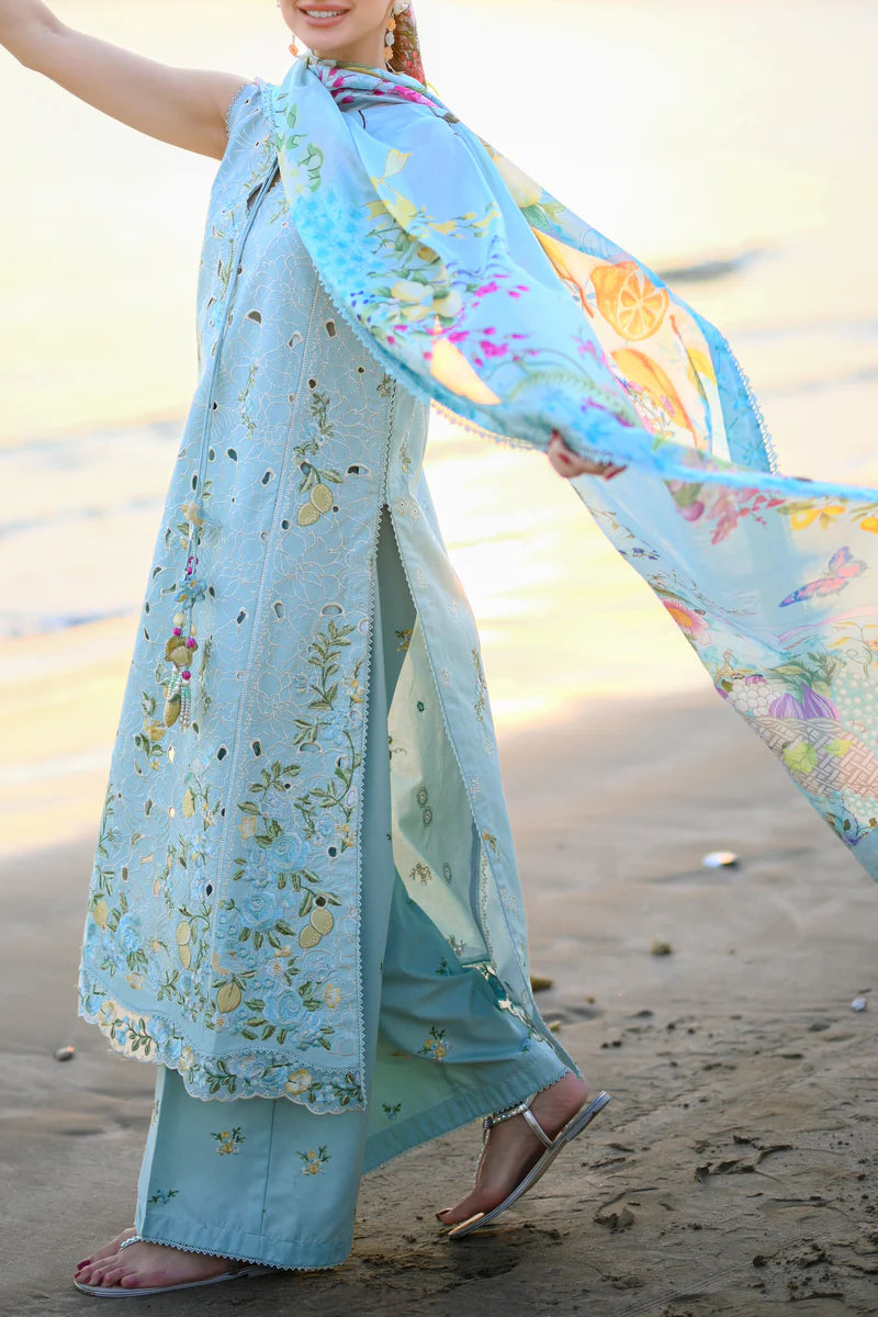 PASTEL AQUA BLUE LUXURY EMBROIDERED LUXURY LAWN SET (NEL-26606)