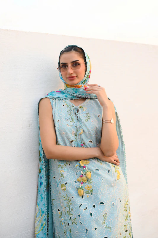 PASTEL AQUA BLUE LUXURY EMBROIDERED LUXURY LAWN SET (NEL-26606)