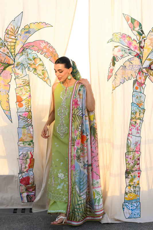KIWI GREEN LUXURY EMBROIDERED LUXURY LAWN SET (NEL-26608)