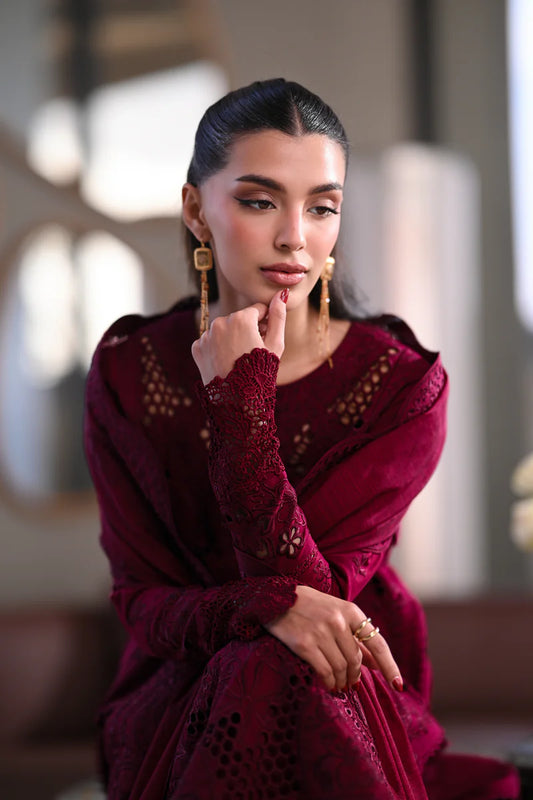 MAROON LUXURY EMBROIDERED LAWN (NEL-26601)