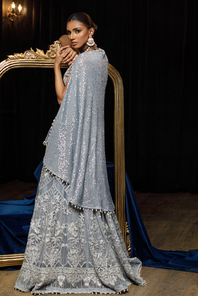 NET EMBROIDERED BLOUSE AND SKIRT WITH CAPE Design Code: 6703.3