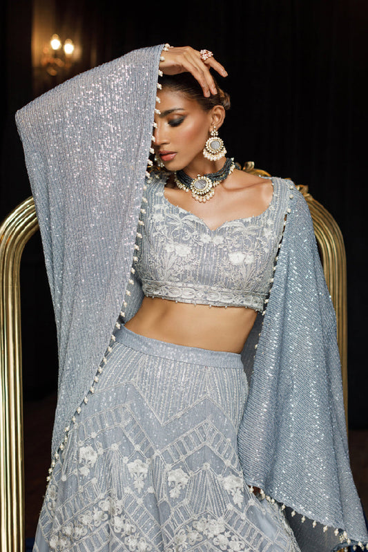 NET EMBROIDERED BLOUSE AND SKIRT WITH CAPE Design Code: 6703.3