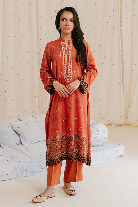 AMBER BROWN-2PC LINEN PRINTED SUIT