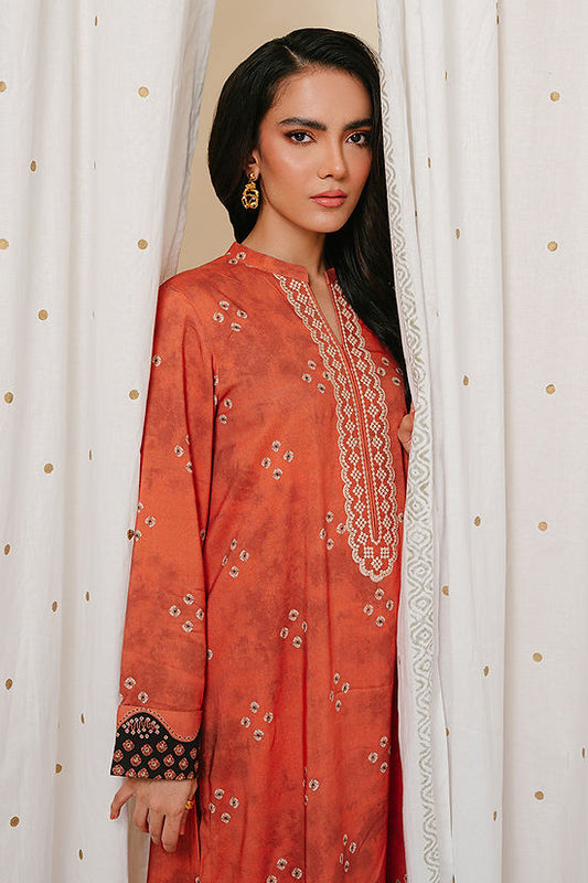 AMBER BROWN-2PC LINEN PRINTED SUIT