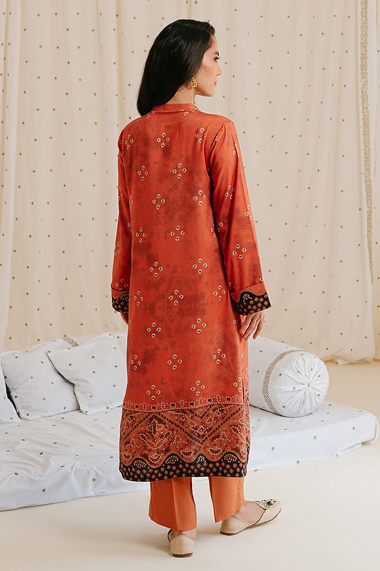 AMBER BROWN-2PC LINEN PRINTED SUIT