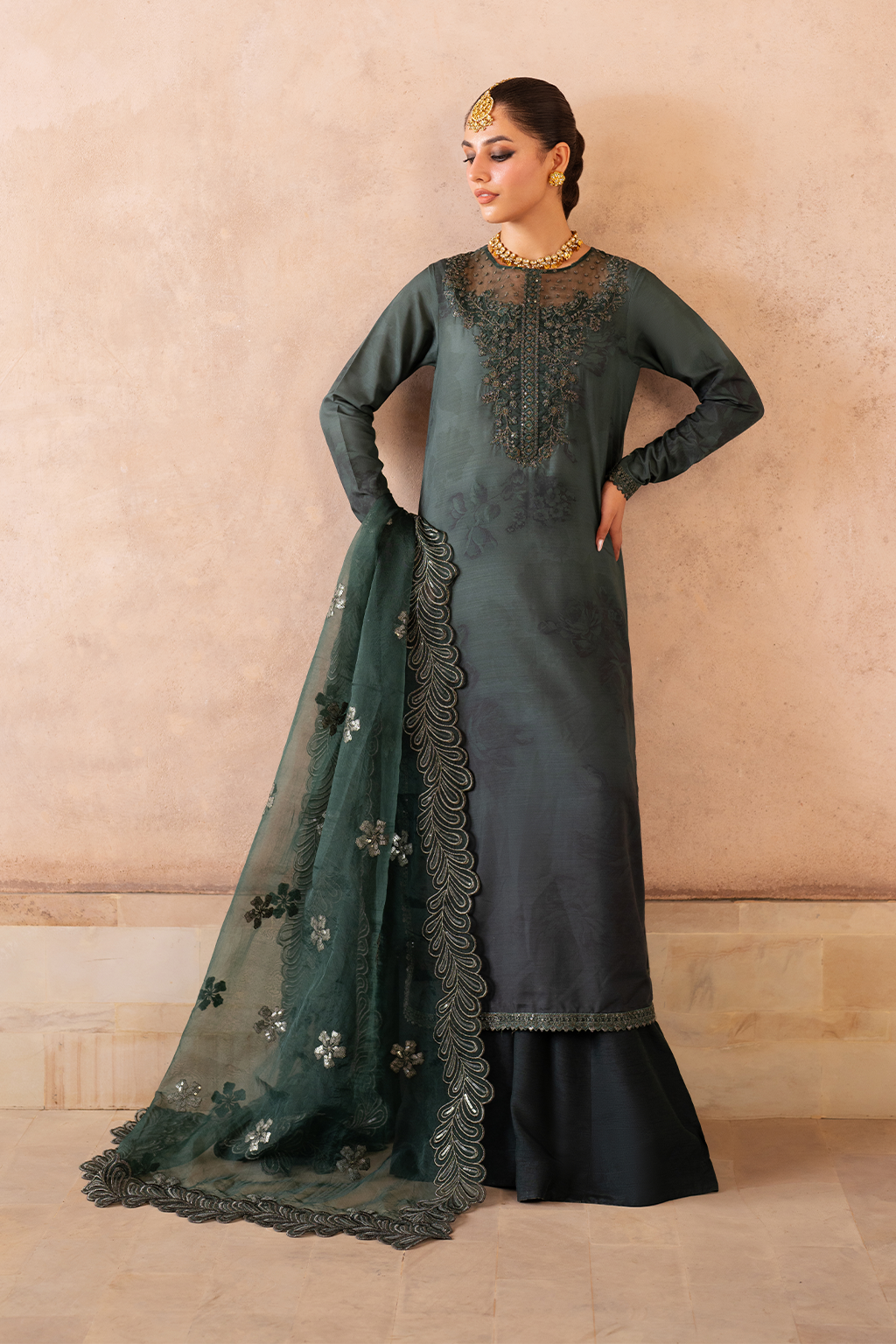 UE-324 Embroidered Raw Silk