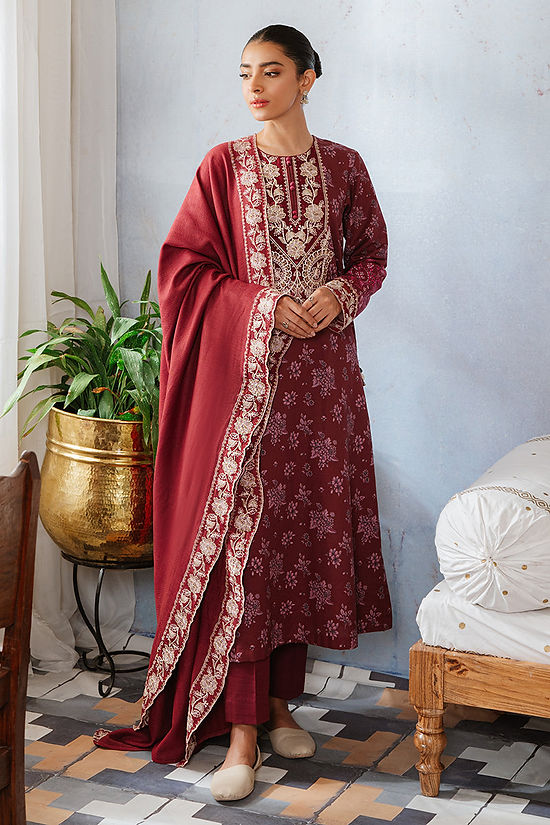 TANGO PLUM-3PC KHADDAR PRINTED SUIT