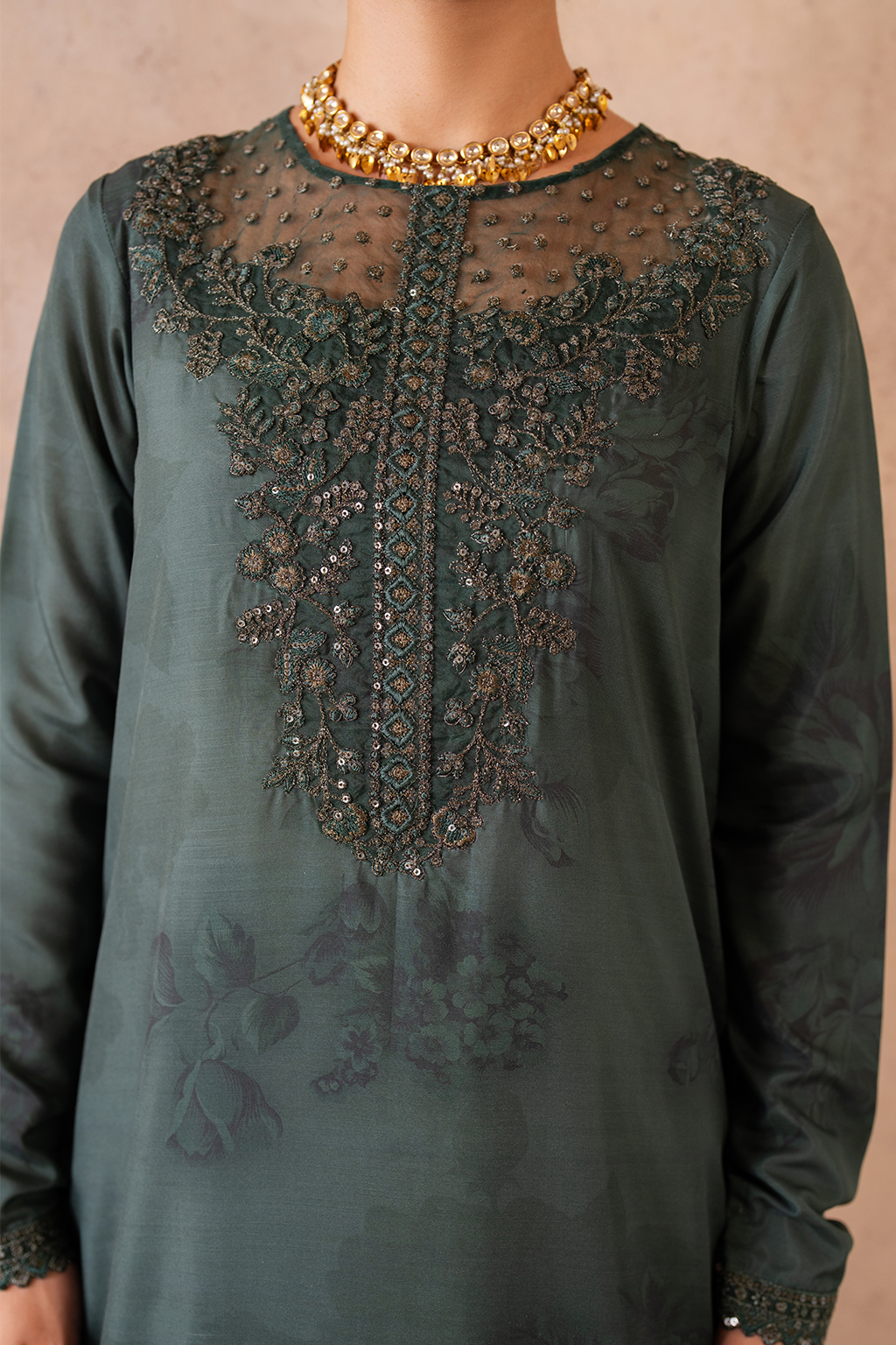 UE-324 Embroidered Raw Silk