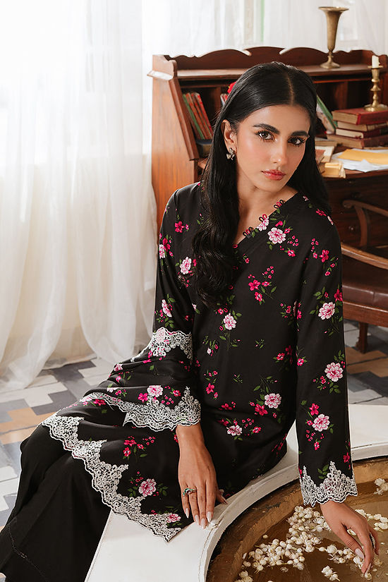 KAYLEN BLACK-3PC LINEN PRINTED SUIT