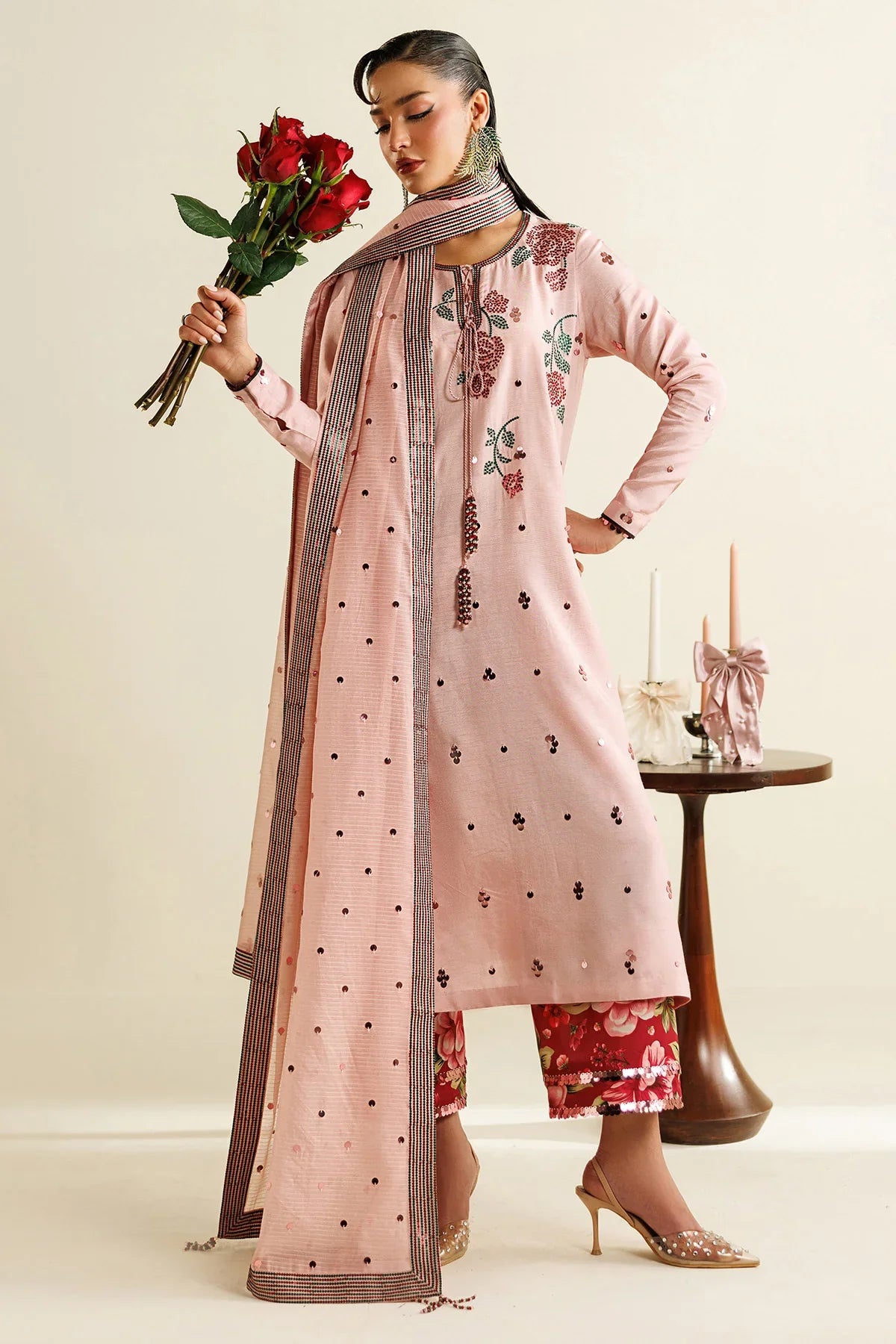 EMBROIDERED RAW SILK UR-7071
