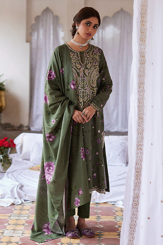OLIVE MEADOW-3PC KHADDAR EMBROIDERED SUIT