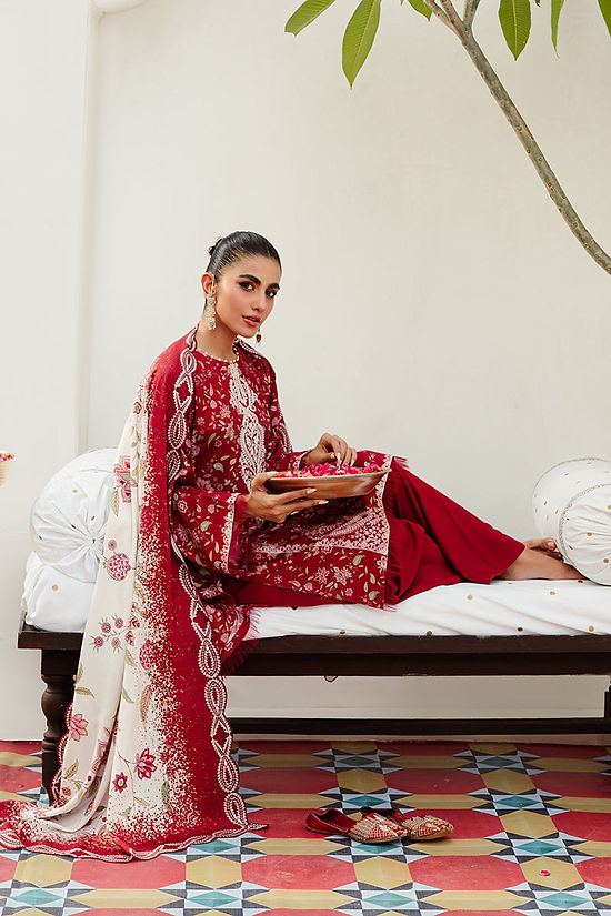 MISTY BLOOM-3PC LINEN PRINTED SUIT