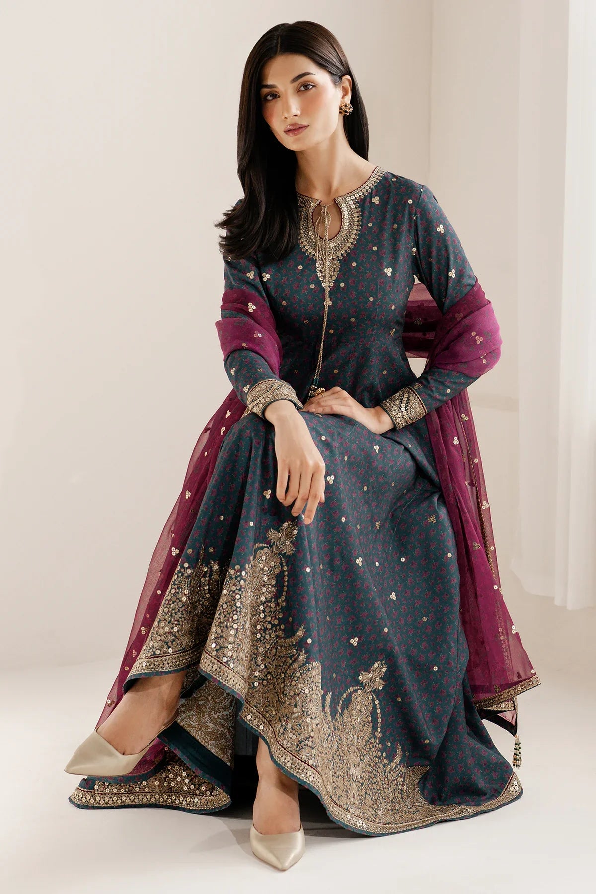 EMBROIDERED RAW SILK UR-7058