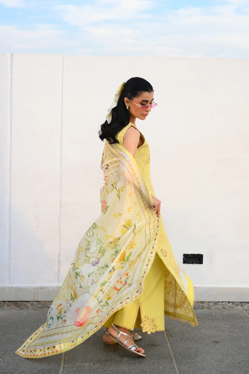PASTEL LIME YELLOW LUXURY EMBROIDERED LUXURY LAWN SET (NEL-26607)