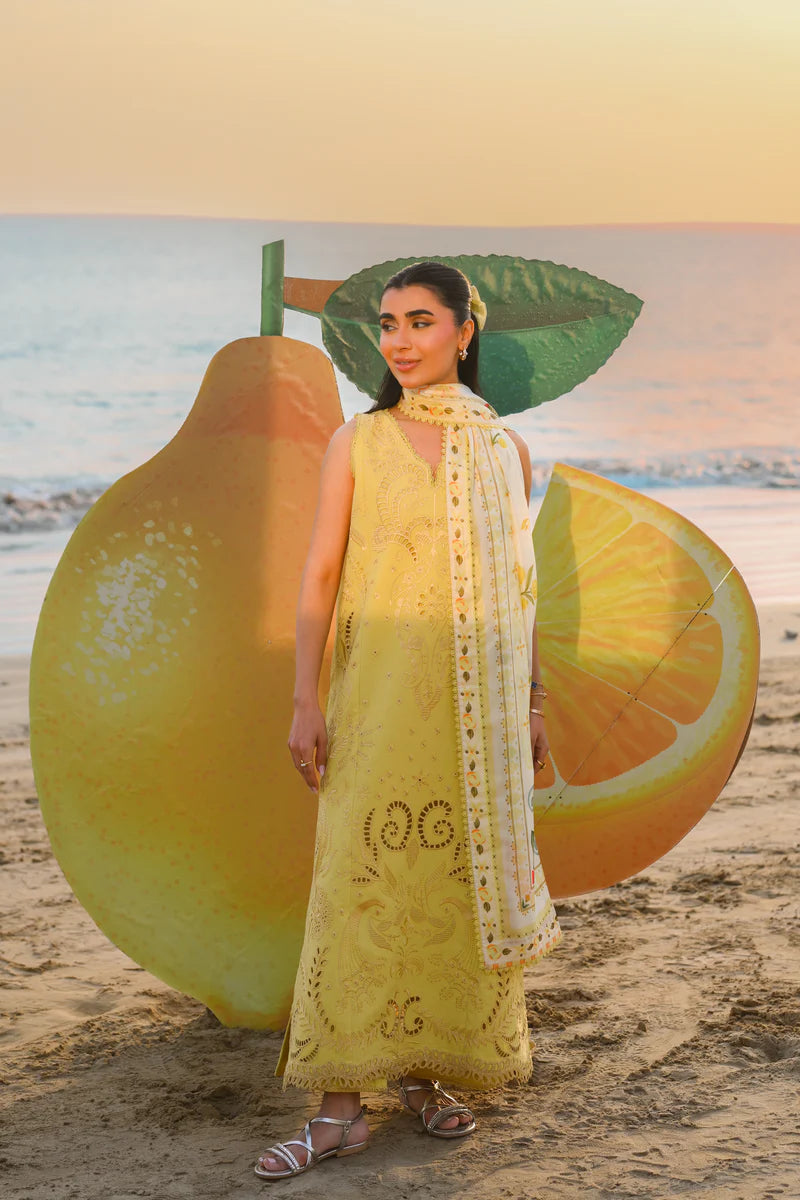 PASTEL LIME YELLOW LUXURY EMBROIDERED LUXURY LAWN SET (NEL-26607)