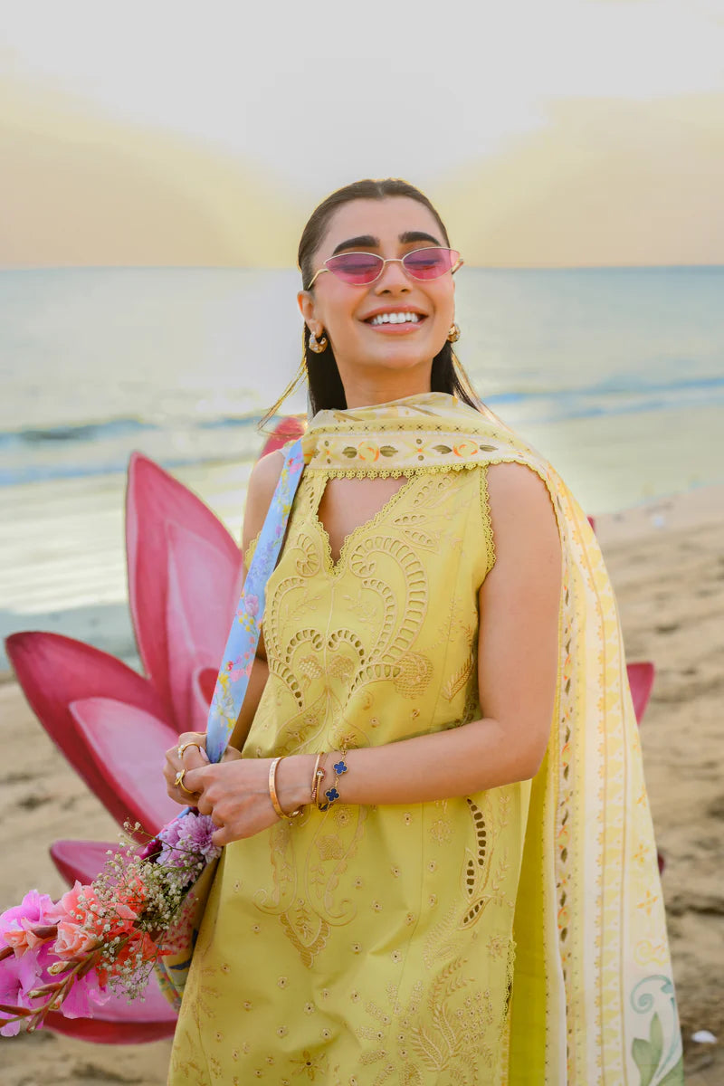 PASTEL LIME YELLOW LUXURY EMBROIDERED LUXURY LAWN SET (NEL-26607)