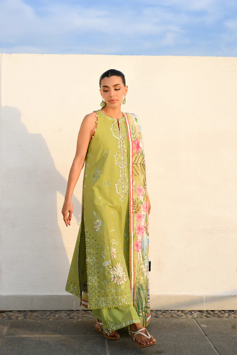 KIWI GREEN LUXURY EMBROIDERED LUXURY LAWN SET (NEL-26608)