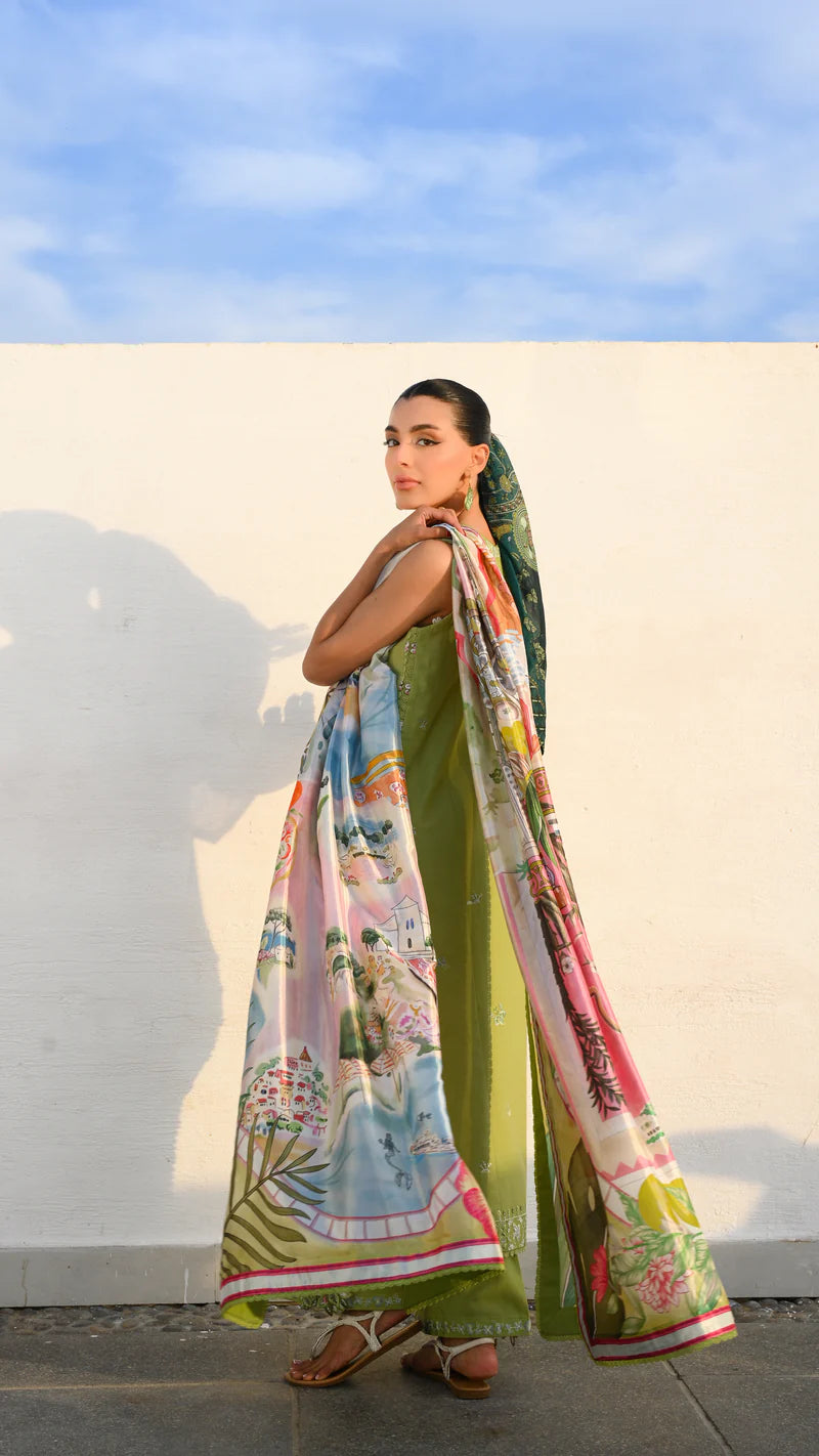 KIWI GREEN LUXURY EMBROIDERED LUXURY LAWN SET (NEL-26608)