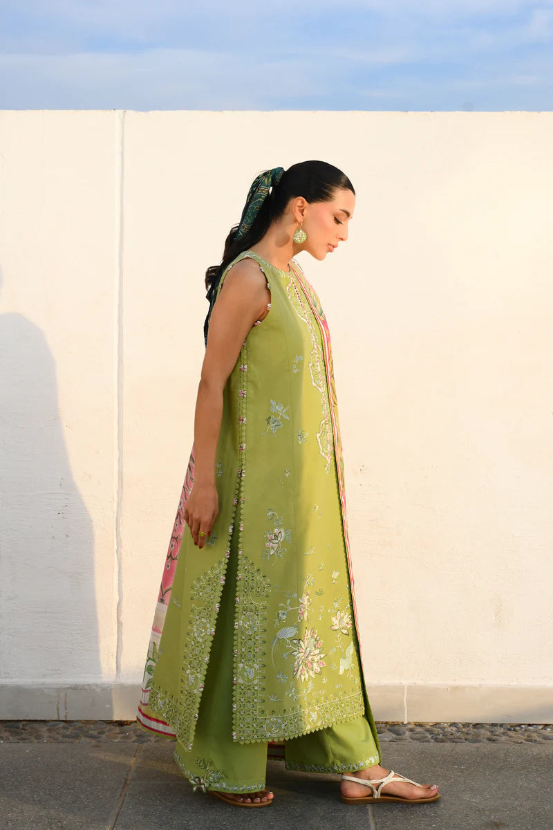 KIWI GREEN LUXURY EMBROIDERED LUXURY LAWN SET (NEL-26608)