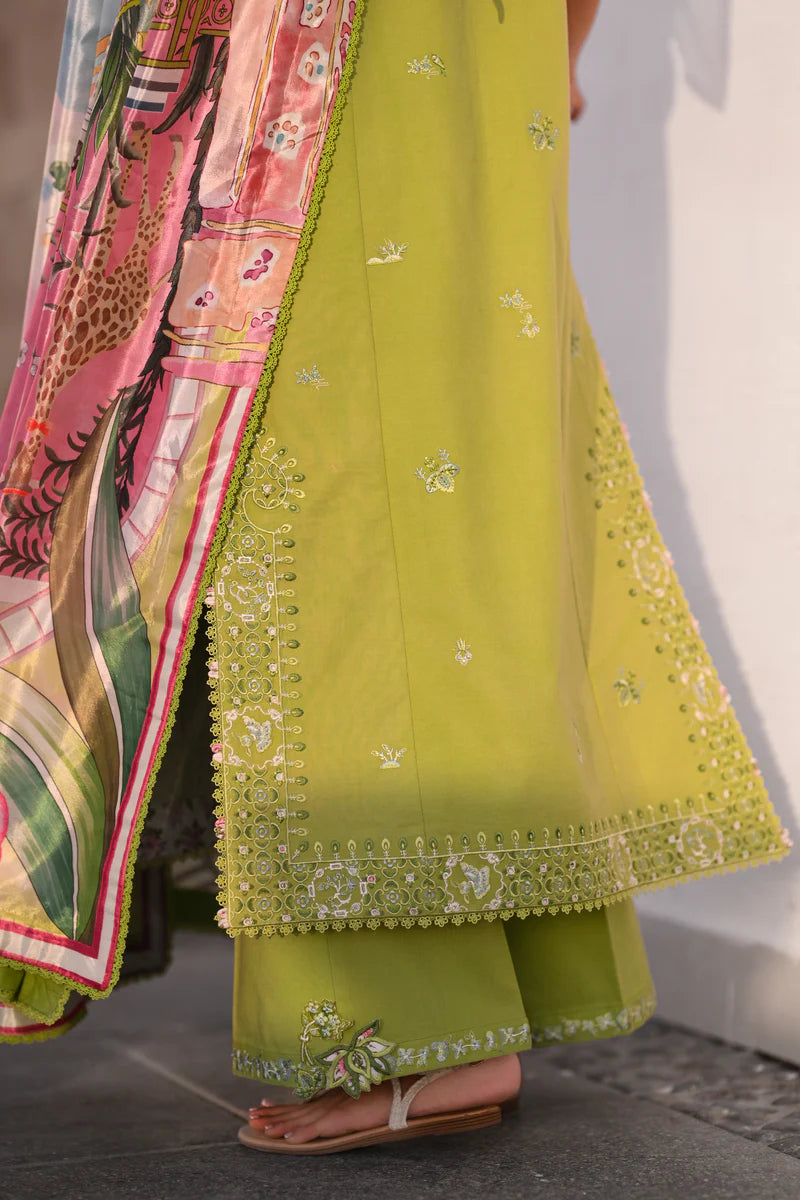 KIWI GREEN LUXURY EMBROIDERED LUXURY LAWN SET (NEL-26608)