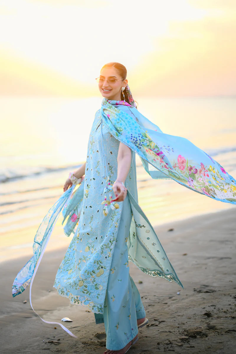 PASTEL AQUA BLUE LUXURY EMBROIDERED LUXURY LAWN SET (NEL-26606)