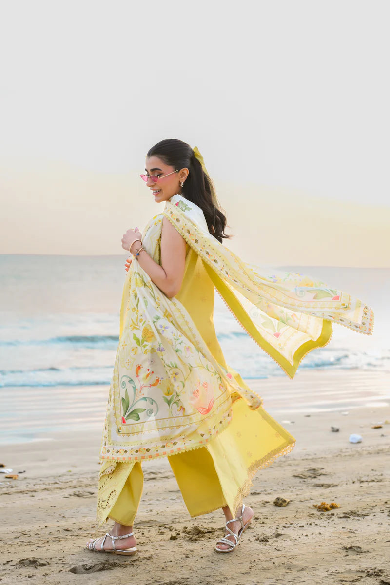 PASTEL LIME YELLOW LUXURY EMBROIDERED LUXURY LAWN SET (NEL-26607)
