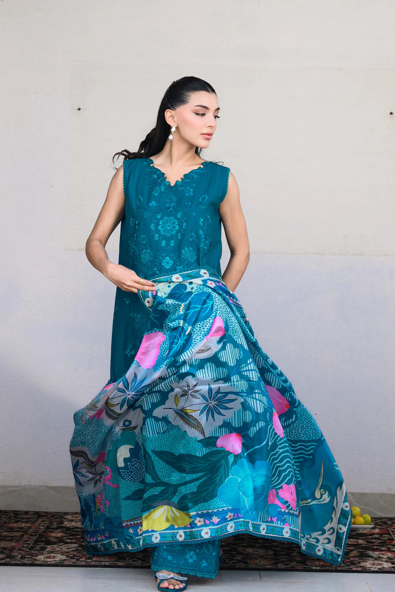 DEEP TURQUOISE LUXURY EMBROIDERED LAWN (NEL-26609)