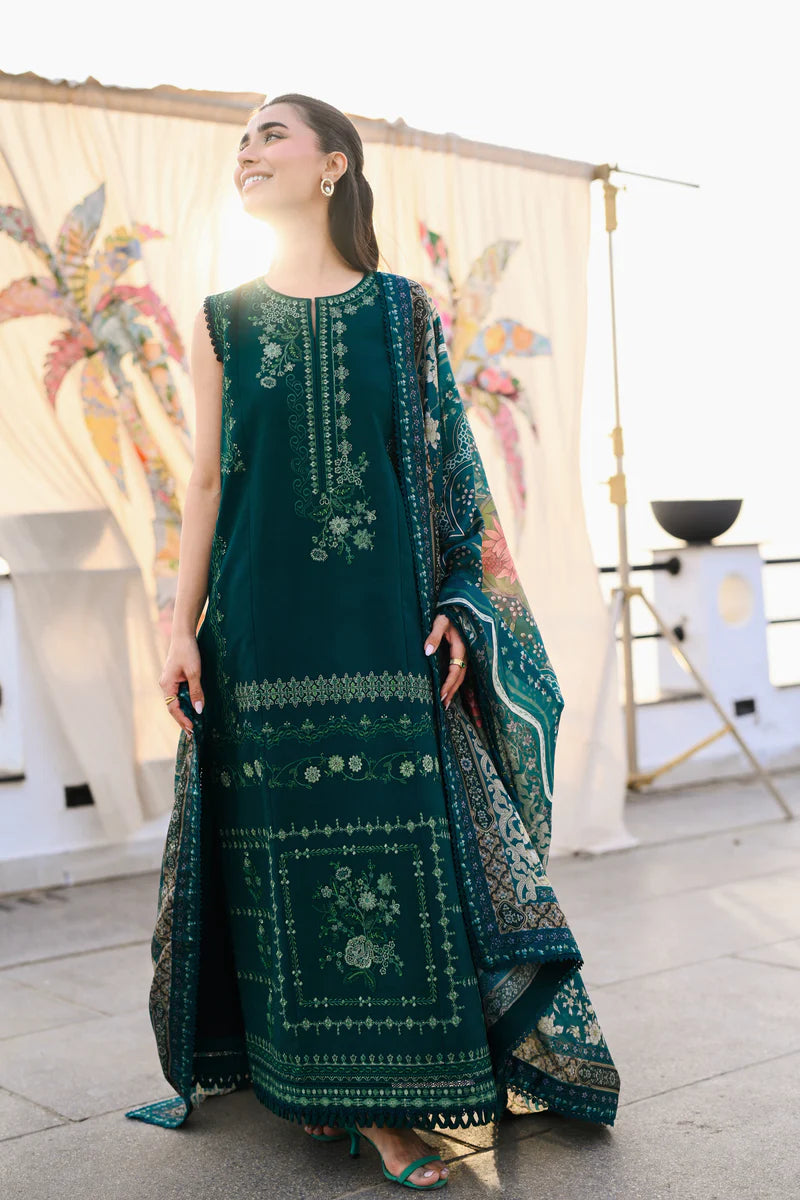 EMERALD GREEN LUXURY EMBROIDERED LAWN (NEL-26603)