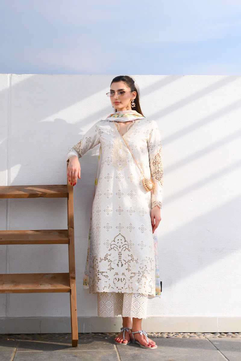 IVORY LUXURY EMBROIDERED LAWN SET (NEL-26604)
