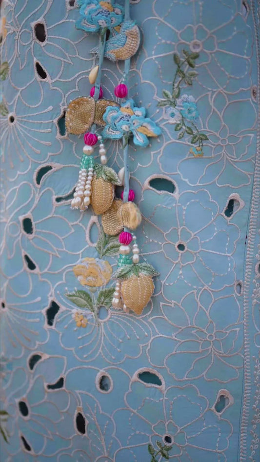 PASTEL AQUA BLUE LUXURY EMBROIDERED LUXURY LAWN SET (NEL-26606)