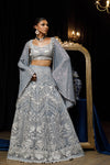 NET EMBROIDERED BLOUSE AND SKIRT WITH CAPE Design Code: 6703.3